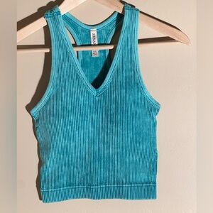 Zenana Aqua Ribbed Sports Bra